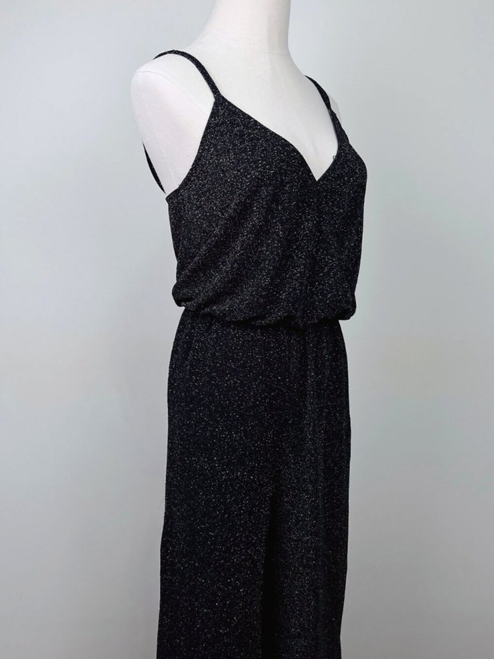 Zara Knit Women’s Black Metallic Glitter Wide Leg Jumpsuit Size S 26